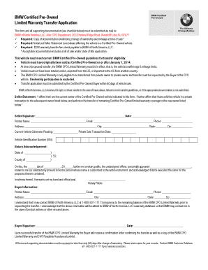 Limited Warranty Transfer Application BMW I  Form