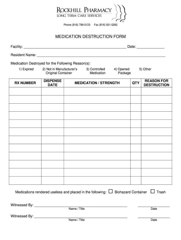 Medication Destruction Form