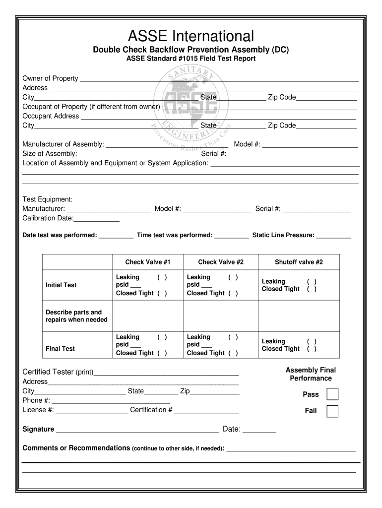 Asse 1013 Field Test Form Asse International