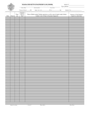 MASSACHUSETTS ENGINEERS LOG BOOK Boiler Type of Boiler Mass  Form