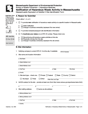 Notification of Hazardous Waste Activity in Massachusetts Mass Gov Mass  Form