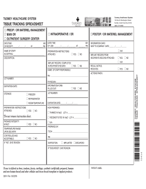 Tissue Tracking Log Template  Form