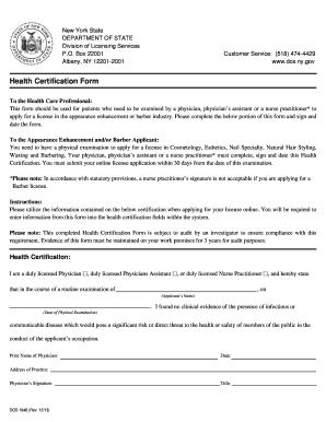 Health Certification Form