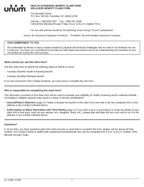 Unum Wellness Benefit Claim Form