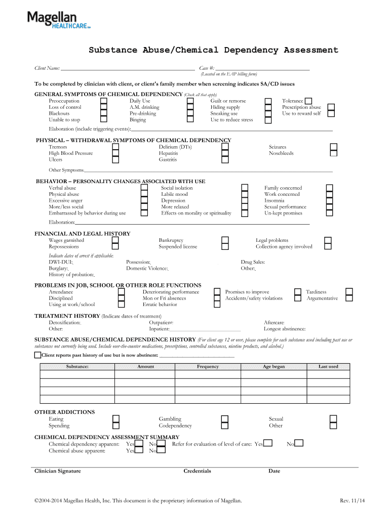 Chemical Dependency Assessment Form