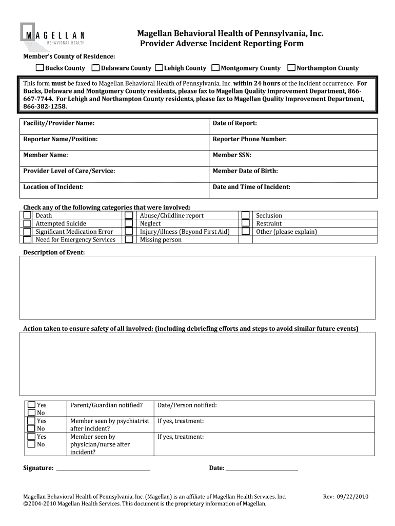 Provider Adverse Incident Reporting Form Magellan Provider&amp;#39;s