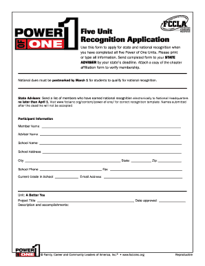 5 Power of One Units Fccla  Form