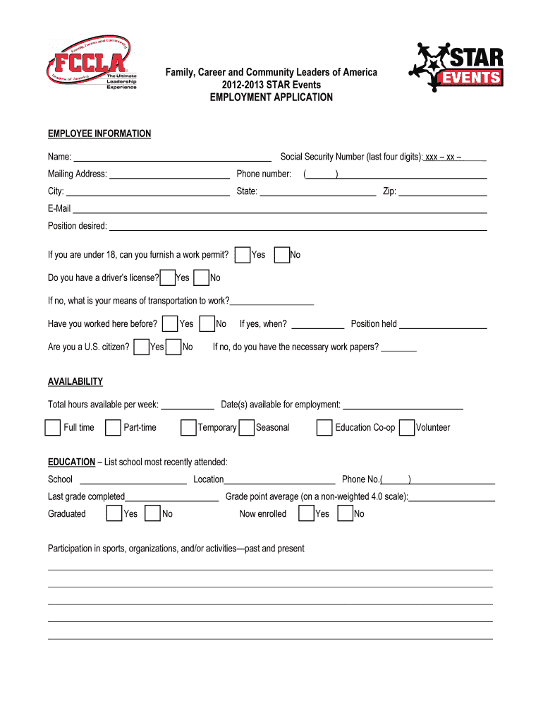 13 Job Interview Application Form Ohio FCCLA