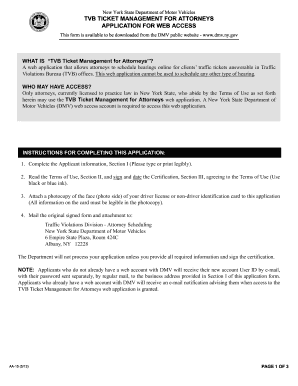  TVB TICKET MANAGEMENT for ATTORNEYS APPLICATION for WEB ACCESS Dmv Ny 2013