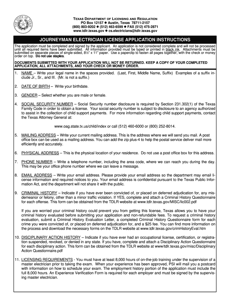 Get and Sign ELC005 Journeyman Electrician License Application Pub  Texas 2014 Form