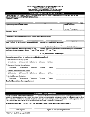 Electrical Hours Verification Form