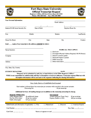 Fhsu Transcript Request  Form