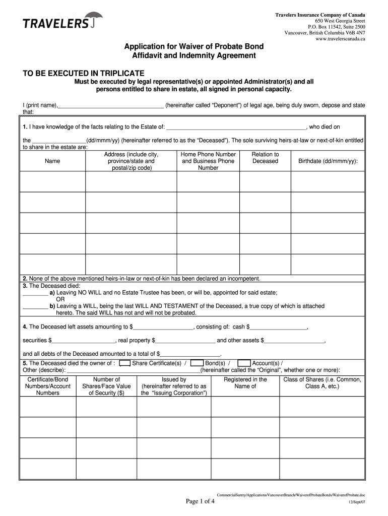  Travel Waiver Form 2007-2024