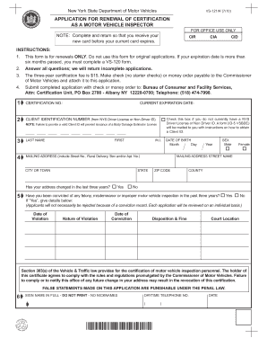  APPLICATION for RENEWAL of CERTIFICATION as a MOTOR Dmv Ny 2010