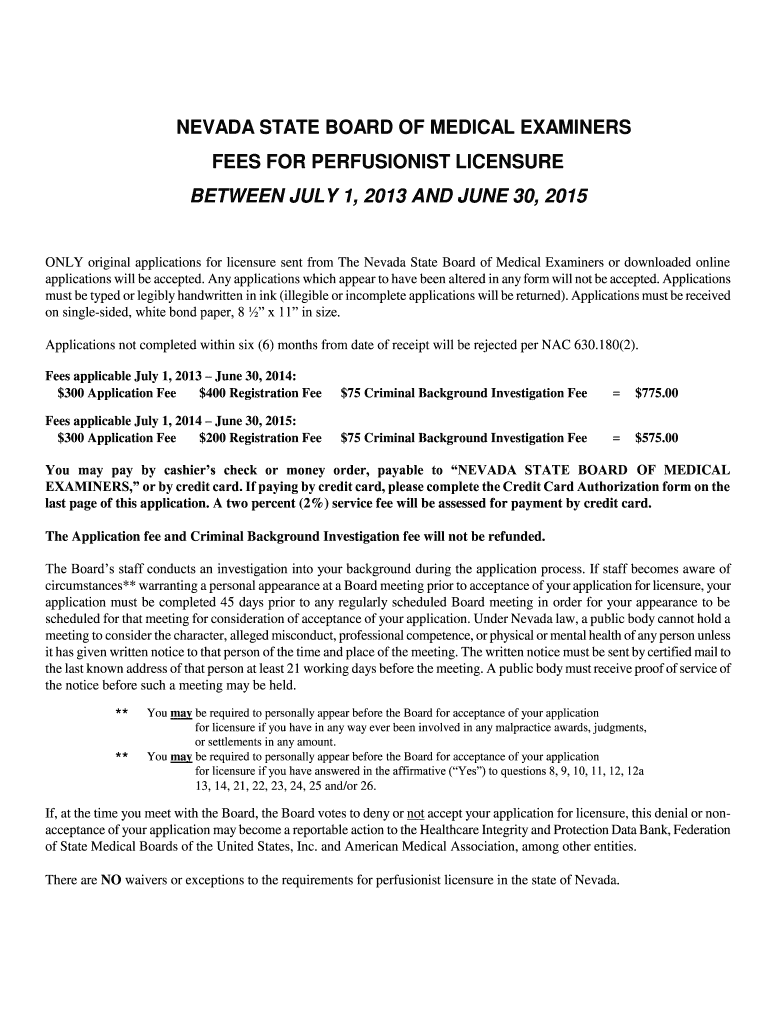  Perfusionist Application for Licensure  Nevada Board of Medical    Medboard Nv 2013