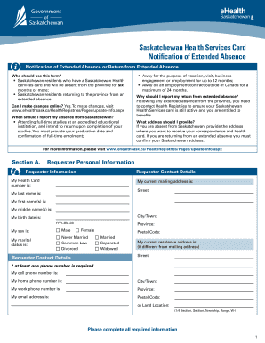 Notification of Extended Absence Form EHealth Saskatchewan