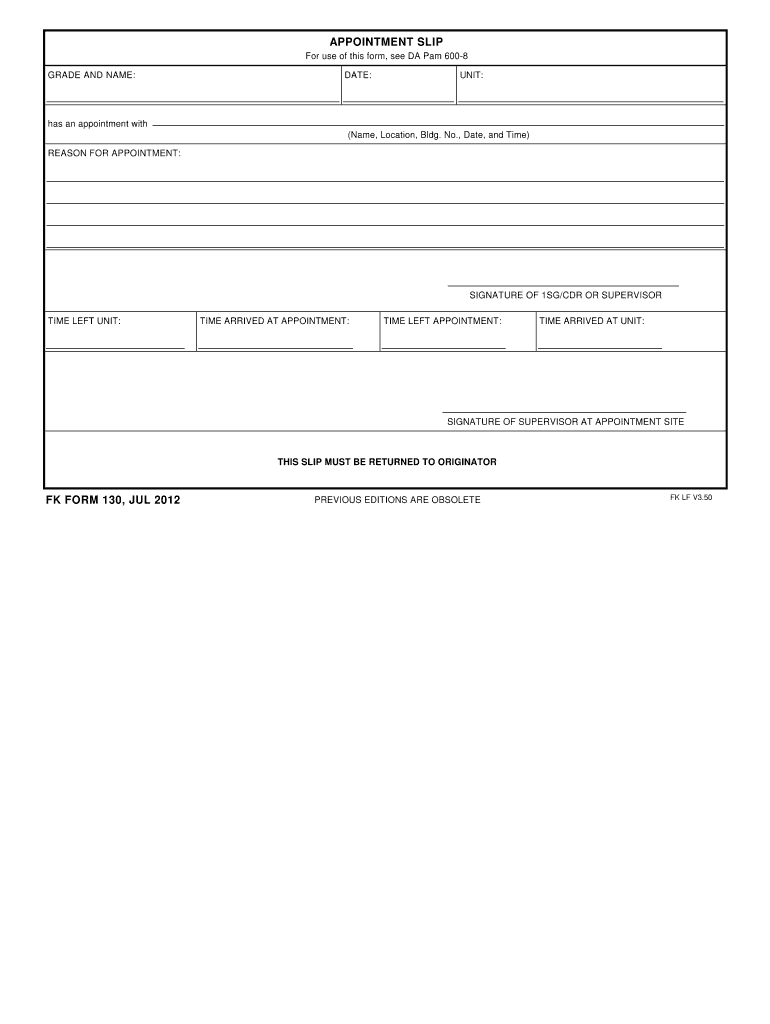  Appointment Slip Fillable Form 2012