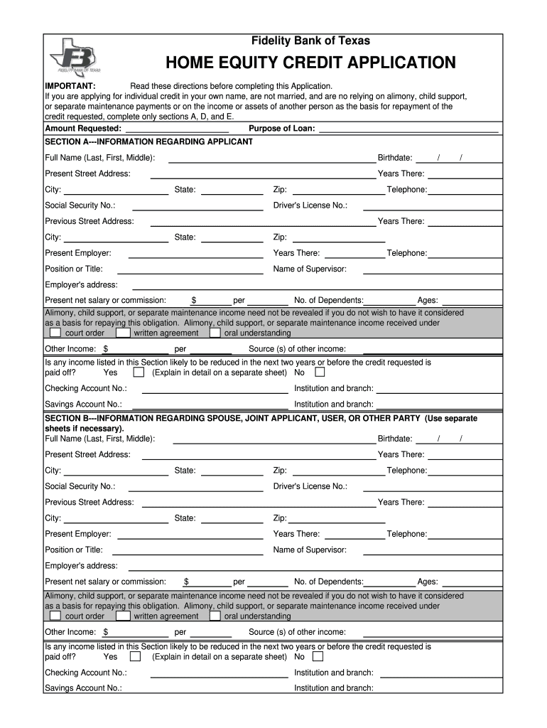 Fidelity Loan Application Form