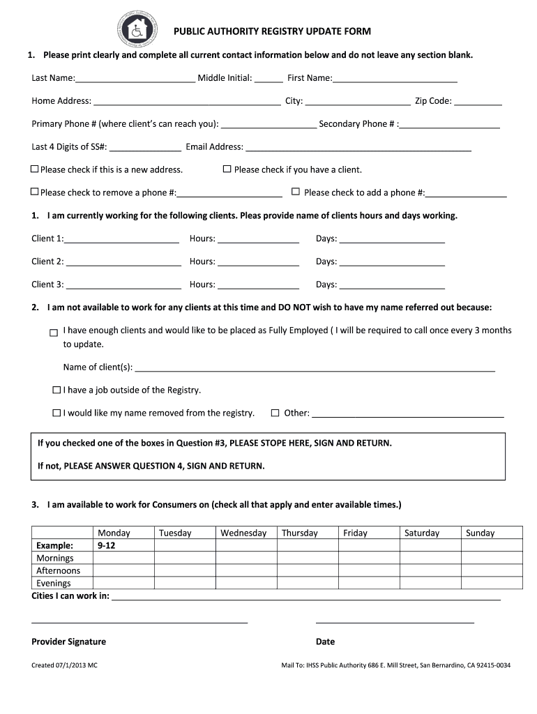  Ihss Regestry Update Form 2018