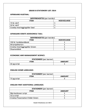 Agenda in Afrikaans Example  Form