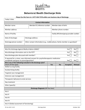 Discharge Note Fax Form Providers Amerigroup