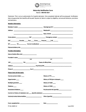 Maternity Notification Form Providers Amerigroup