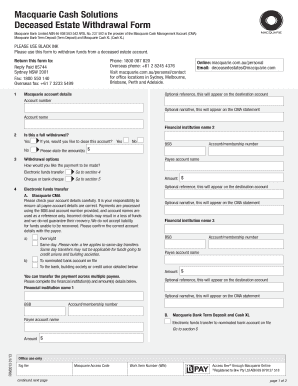 Macquarie Bank Deceased Estates  Form