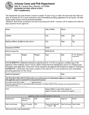 Pioneer Form 2728 Az Game a Fish License