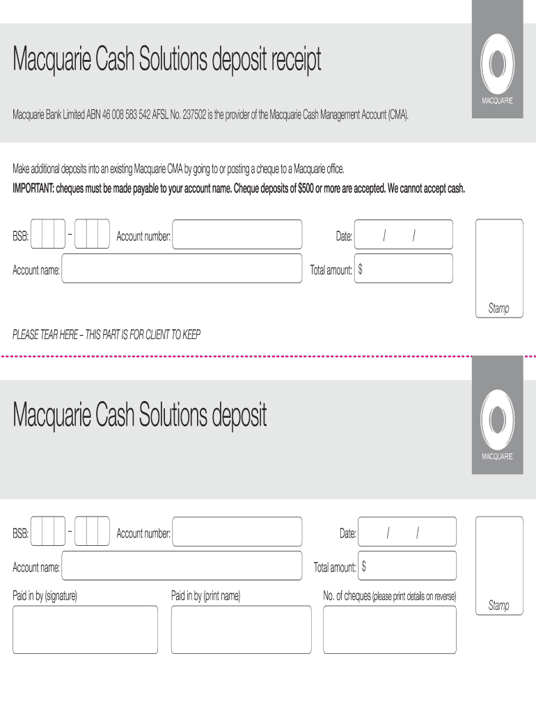 Macquarie Deposit Slip  Form