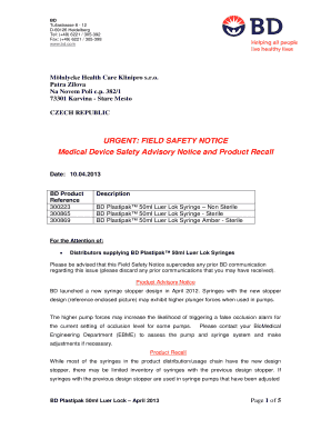 Medical Device Advisory Notice Template  Form