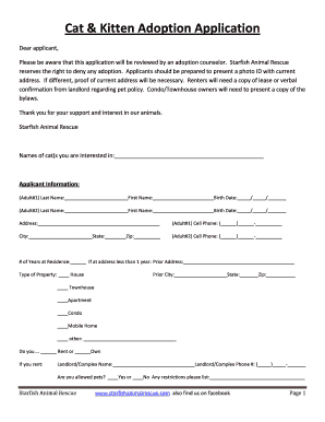 Starfish Animal Rescue  Form