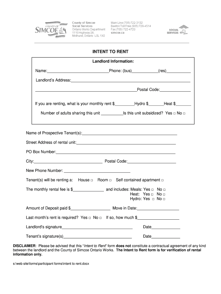 Intent to Rent Form