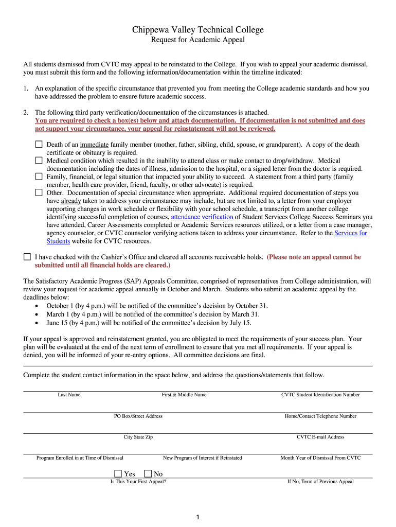 Cvtc Electronic Appeal Form