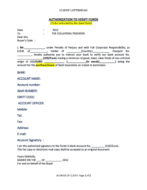 Authorization to Verify Funds  Form