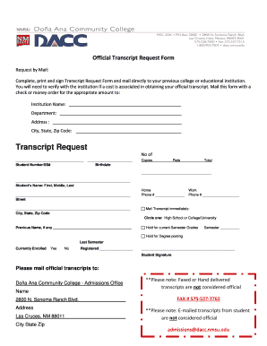 Official Transcript Request Form Dona Ana Community College