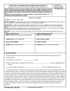D D Form 22 93, Application for Former Spouse Payments from