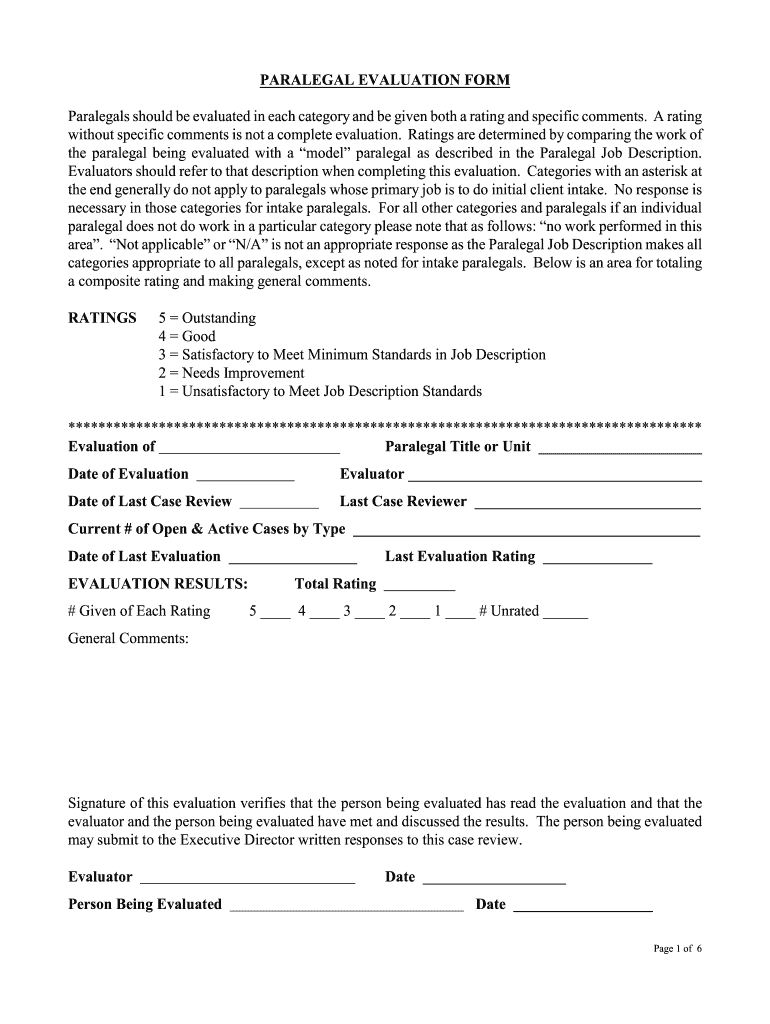 Paralegal Evaluation Form