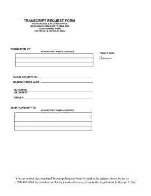 Glen Oaks Community College Transcript  Form