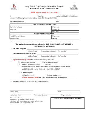 Verification of Benefits Dpss  Form