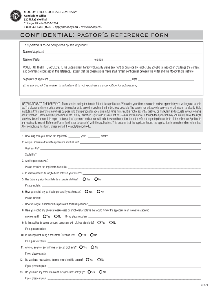Moody Pastor Reference Form