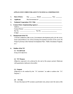 Application Form for Japan&#039;s Technical Cooperation