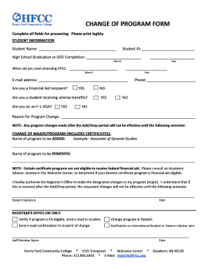 Hfcc Change of Program  Form