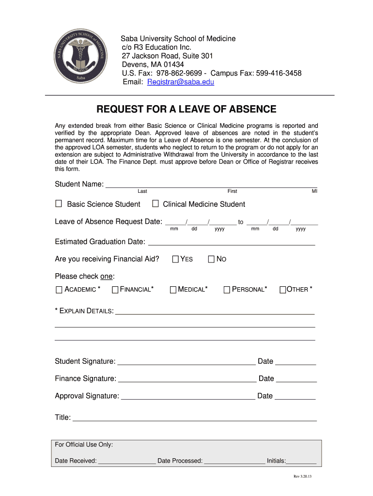  Leave of Absence Form 2013-2024