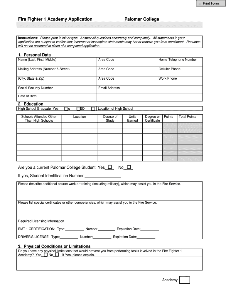 Fighter 1 Academy Application Form