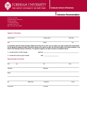 Letter of Recommendation Fordham University Bnet Fordham  Form