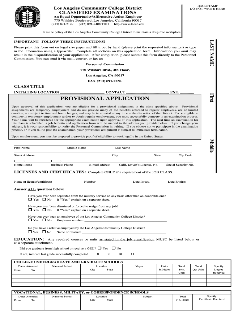 Provisional Application  Los Angeles Community College District  Laccd  Form
