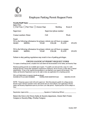 Employee Parking Permit Request Form Owens Community College Owens