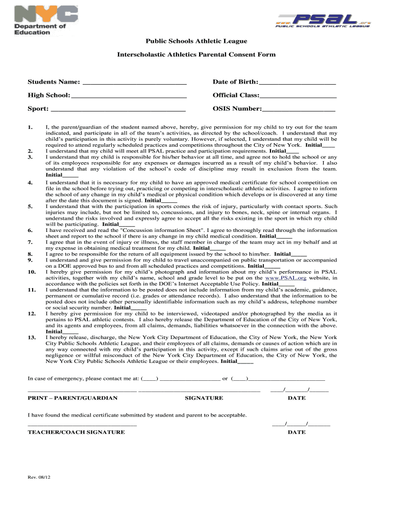  Psal Consent Form 2012-2024