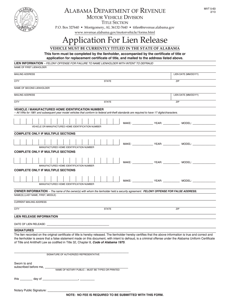 Get and Sign Alabama Lien Release 2013-2022 Form