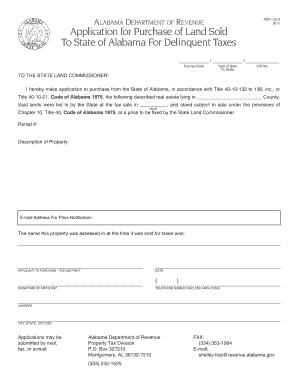 Application for Purchase of Land Sold to State of Alabama for Revenue Alabama  Form